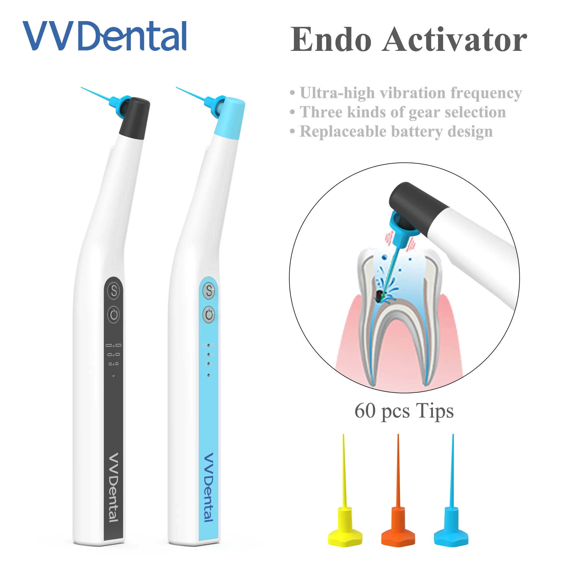 Dental Endo aktivator mit 60 Spitzen Schall dusche mit LED-Licht für Wurzelkanal Endodontic Aktivator Motor vvdental Endo motor Image