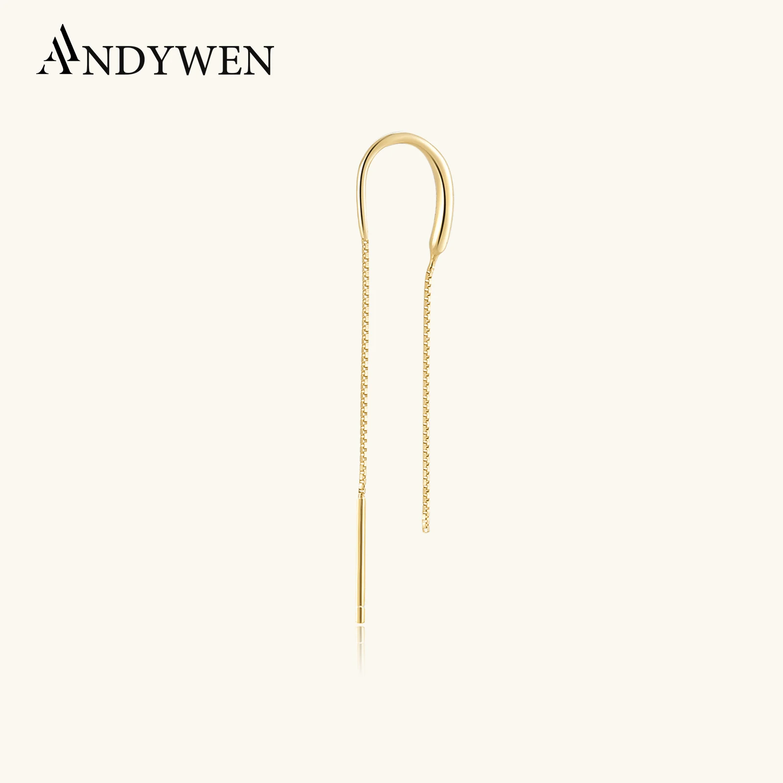 ANDYWEN 925 Sterling Silber Einzelne Kette 65mm Piercing Tropfen Ohrring Frauen Linie Luxus Gold Rock Punk Mode Schmuck für Frauen