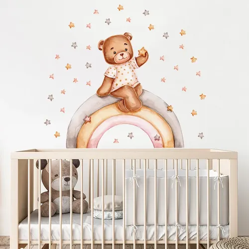 Baby Zimmer Wand Aufkleber Dekoration Teddybär auf die Rainbow Star Wand Abziehbilder für