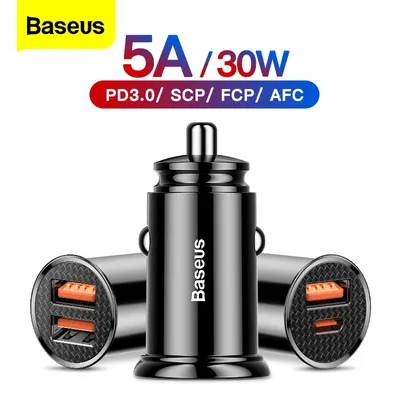 Baseus Dual-USB-Autoladegerät, 5 A, Schnellladung, 2 Anschlüsse, 12–24 V, Zigarettenanzünder,