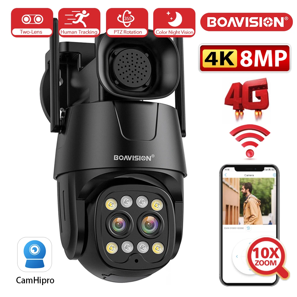 IP Kamera Wifi/4G Sim Karte PTZ HD 4MP 8MP Dual Objektiv 2,8 mm-8mm 10X Zoom Outdoor AI Menschen Tracking farbe Nachtsicht Audio Sicherheit Kamera Image