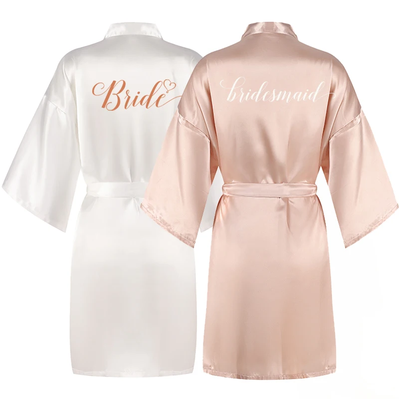 Champagner-Bademantel für Braut, Satin-Seiden-Kimono, Damen, Brautparty, Schwester, Team, Mutterparty, Nachtwäsche, Brautjungfer, Hochzeit, kurze Roben Image