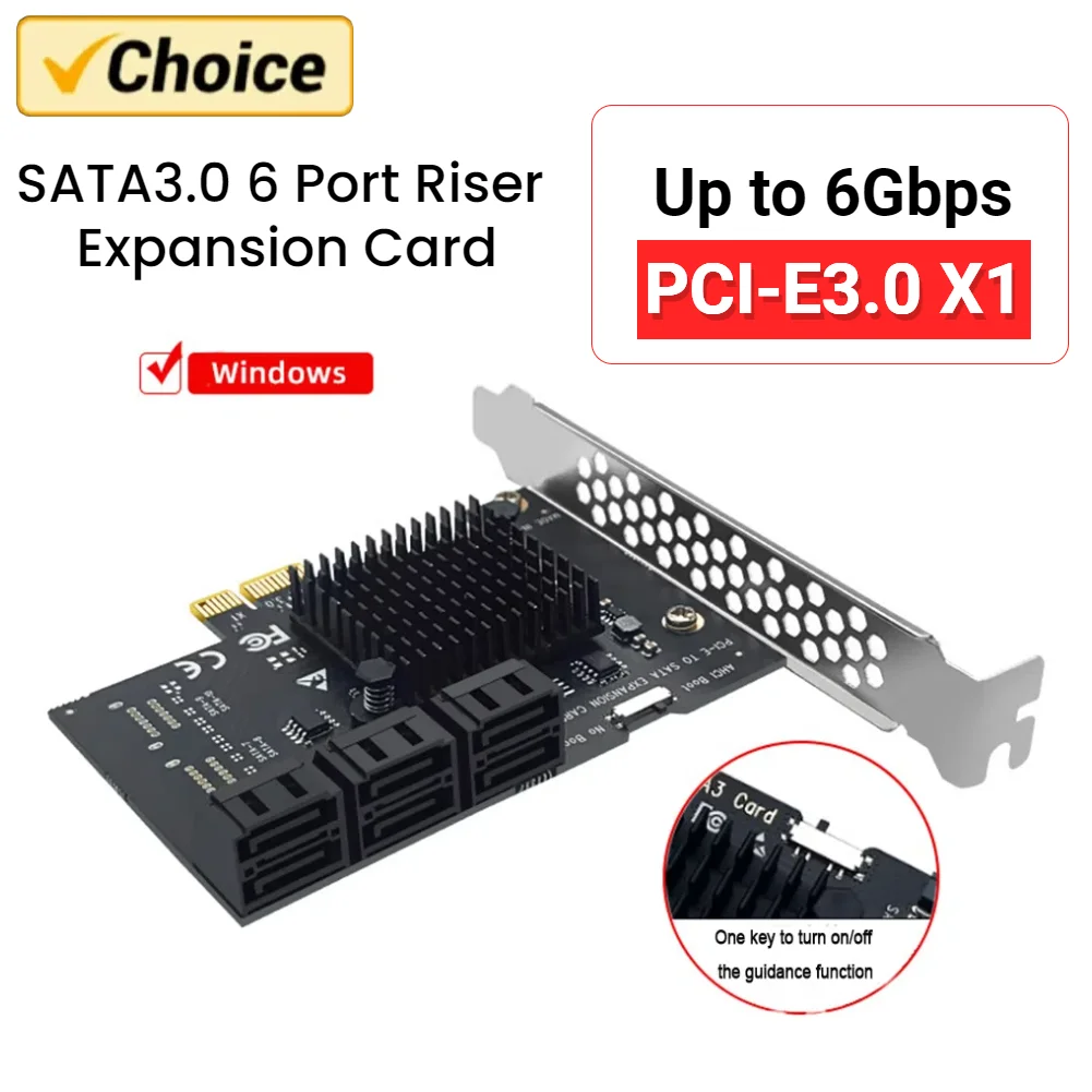 Sa3112j PCIE-Adapter 2/6/12/3,0 Port PCI-Express X1 zu Sata Erweiterungs karte 6 Gbit/s Hochgeschwindigkeits-Add-On-Karte mit PCI-E x4 x8 x16 Image