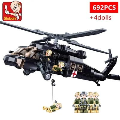 692PCS Military Medical Rettungs Hubschrauber Ziegel Klapp Flügel Waffe Air Force UH-60L Bausteine Image
