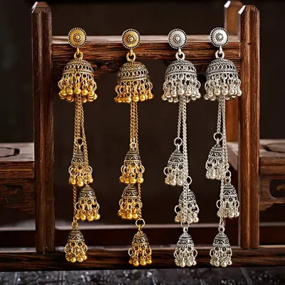 Retro Bollywood Oxidiert Frauen Jhumka Indische Ohrringe Femmes 2020 Ethnische Gold Silber Farbe