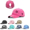 6 farben frauen Distressed Hohe Pony Kappe Mit Glitter Star Sommer Mesh Ball Kappe Weibliche Mode HIp Hop Hüte casual Einstellbar