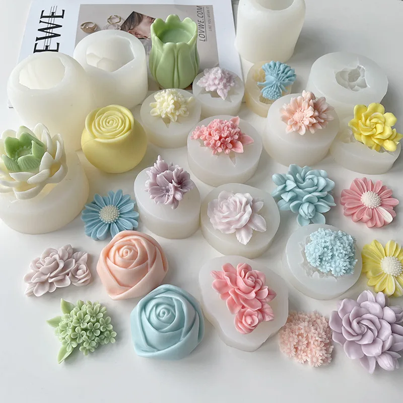 Blume Silikonform DIY Schokolade Fondant Rose Blume Aromatherapie Gips Kerze Form Image