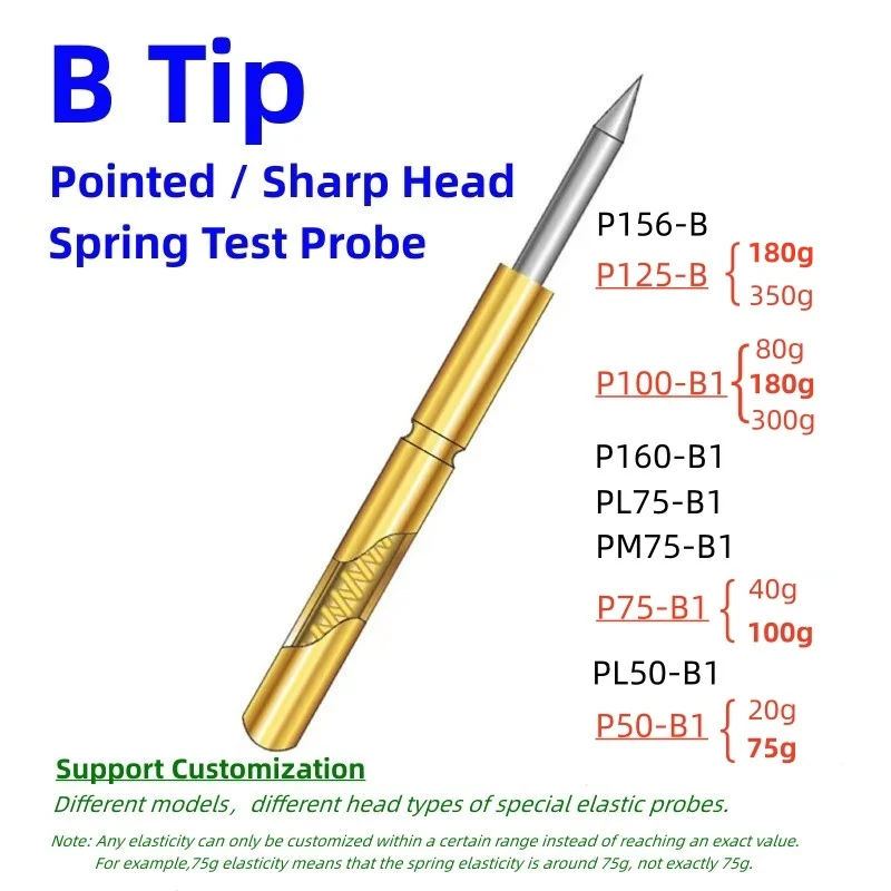 20/100PCS Feder Test Pin P156-B P125-B P100-B P160-B PL75-B PM75-B P75-B PL50-B P50-B P100-B1 P75-B1 P50-B1 Test Sonde Pogo Pin Image