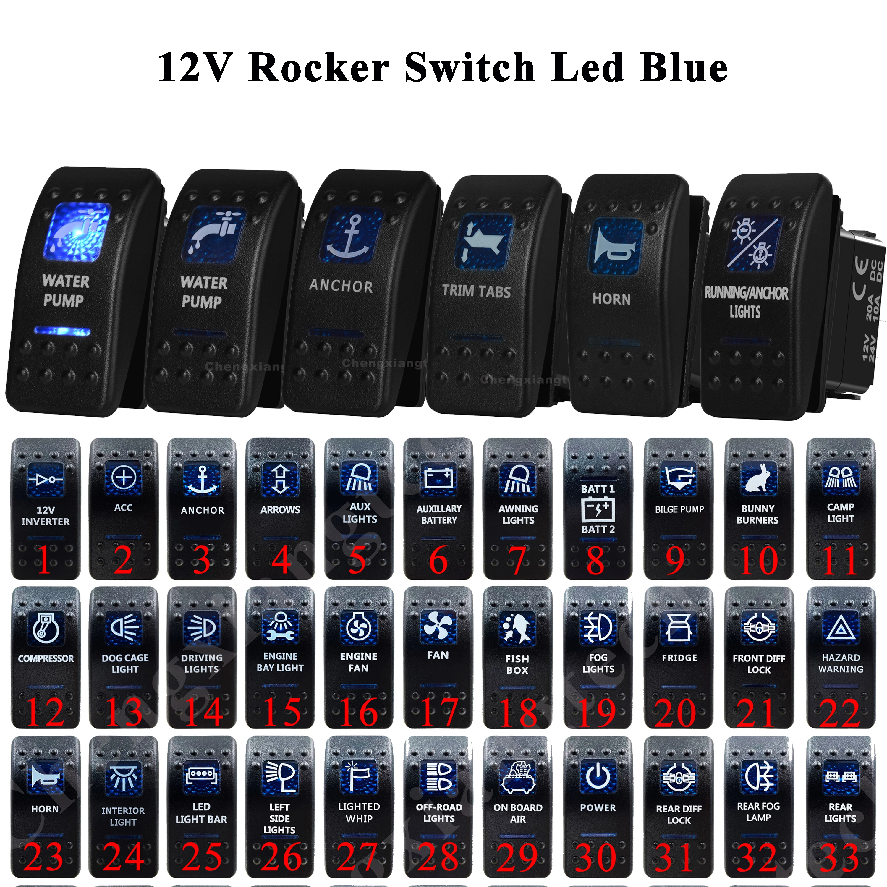 12V Marine-Qualität Wippschalter SPST/AUS, DPDT/(EIN) AUS (EIN) mit blauer LED-Lichtleiste für Carling ARB NARVA Ersatz Wasserdicht IP66