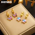 Dieyuro 316l Edelstahl Schmetterling Pentagramm bunte lila Kristall Ohrringe für Frauen Mädchen