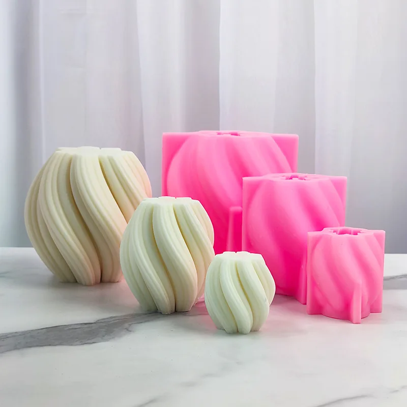 Geometrische gestreifte Säule Kerze Form große rotierende Welle Silikonform Gips Aromatherapie Seife Harz Form Home Decor Geschenke Image