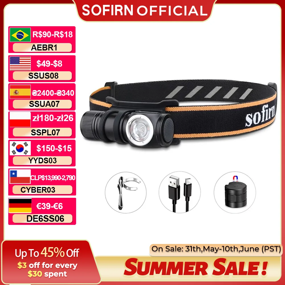 Sofirn HS10 USB C wiederaufladbare Mini 16340 Stirnlampe 1100 lm TN-3535 90 CRI Winkel Taschenlampe TIR Optik mit Magnetschwanz 2 Gruppen Image