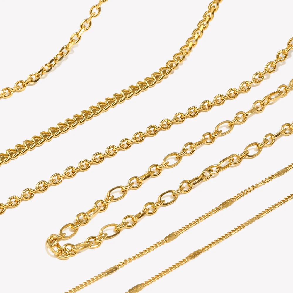 E.B.belle Dünne zarte Gliederblume Münze kubanische Kette Schicht Halskette vergoldet Silber Farbe Edelstahl Kette Halskette Image