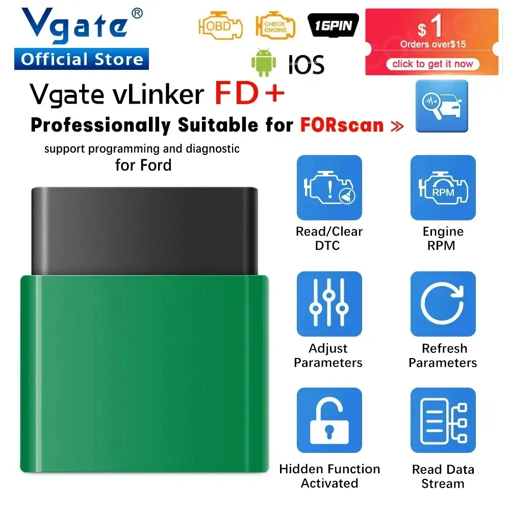 Vgate vLinker FD ELM327 FORScan Für Ford wifi Bluetooth 4,0 OBD2 Auto Diagnose Auto Werkzeug OBD 2 Scanner J2534 PK ULME 327 V 1 5 Image