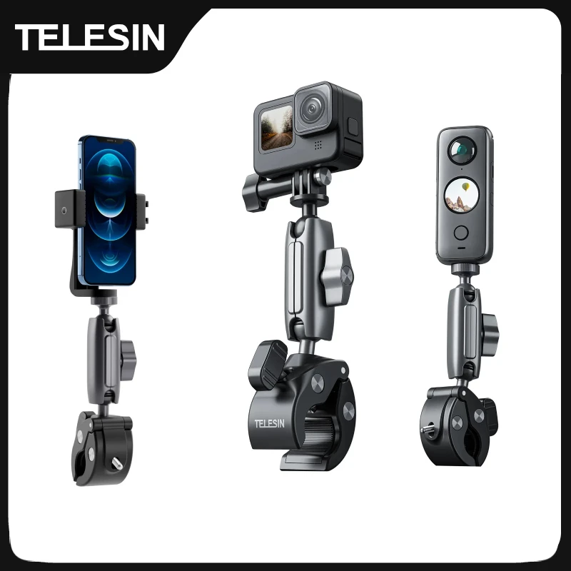 Telesin Radfahren Motorrad Clip Magic Arm 360 ° Aluminium legierung Super Clamp 1/4 "Loch für Kamera Gopro Handy Action-Kamera Image