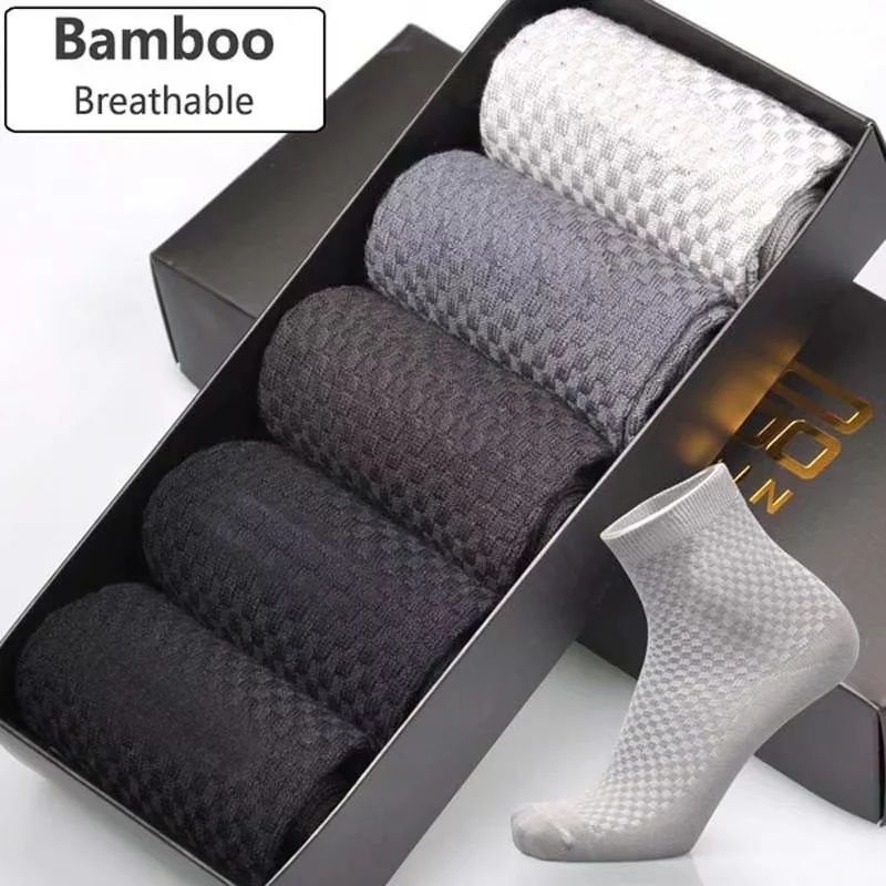 5 Paar hochwertige Bambusfasersocken für Herren, schweißabsorbierend, atmungsaktiv, mittlere Röhrensocken, Business-Casual, große Größe 38–45