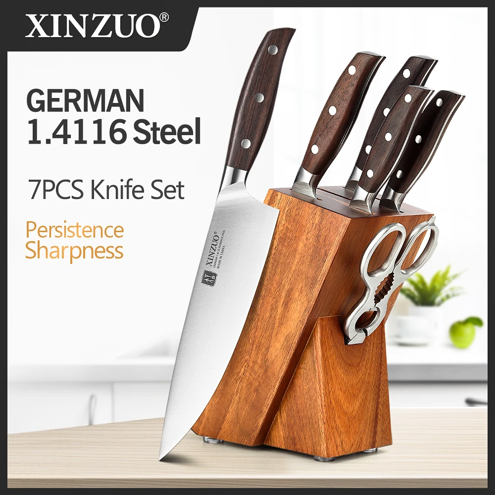 XINZUO Professionelles komplettes 7-teiliges Messerset aus deutschem 1.4116 Edelstahl, Küchenmessersets, bestes Santoku-Werkzeug zum Schneiden in der Küche Image