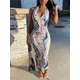 LW Elegante Kleid Cami Tie Dye Wrap Bodycon Sexy Halter Voll Druck U Neck Bodenlangen Weg Von Der