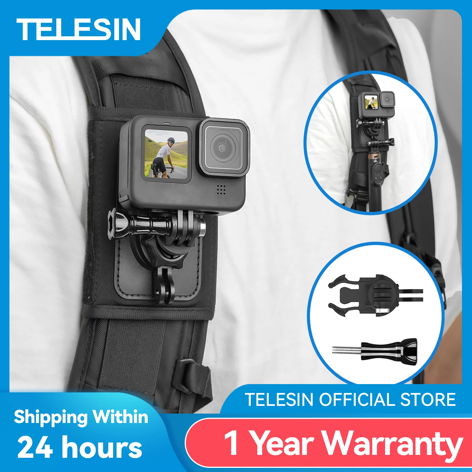 TELESIN 360° ° Rotation Rucksack Strap Mount für GoPro Hero 13 12 11 10 9 8 7 6 5 Insta360 SJCAM EKEN DJI Osmo Action Zubehör Image