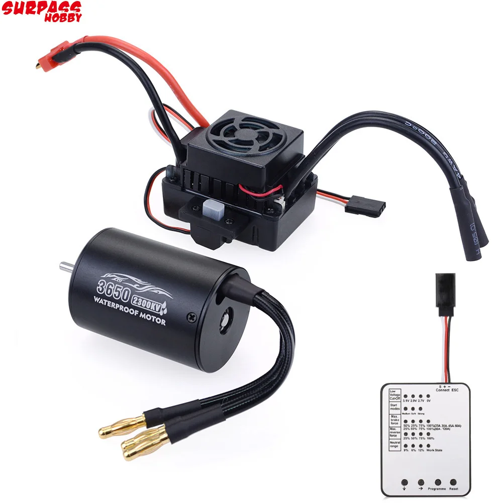 Surpass Hobby Wasserdichter 3650 2300KV 3100KV 3900KV Bürstenloser Motor mit 60A ESC mit Programmkarten-Kombination für 1/10 RC Car Truck Toy