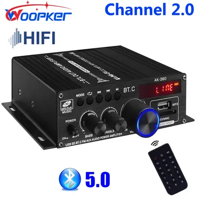 Woopker Sound Verstärker Kanal 2,0 HIFI Bluetooth Amp Home Digital Audio 12V3A AK380 AK370 AK280 AK270 AK170 für Auto Bass Trebl Image