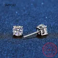 Echt Moissanite Stud Ohrringe 14K Weiß Gold Überzogene Sterling Silber 4 Prong Diamant Ohrring für