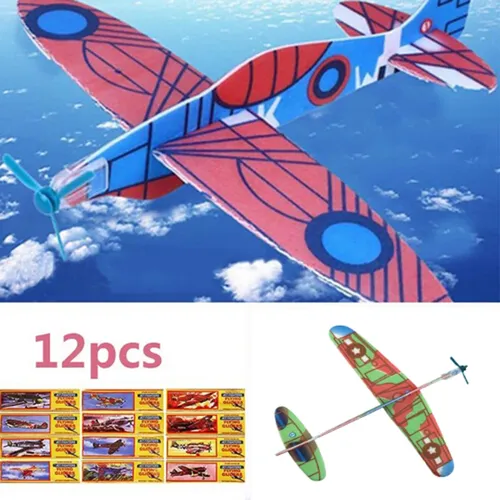 12Pcs DIY Flugzeuge Fliegen Segelflugzeug Spielzeug Flugzeuge Flugzeug Hand Werfen Kinder Kinder