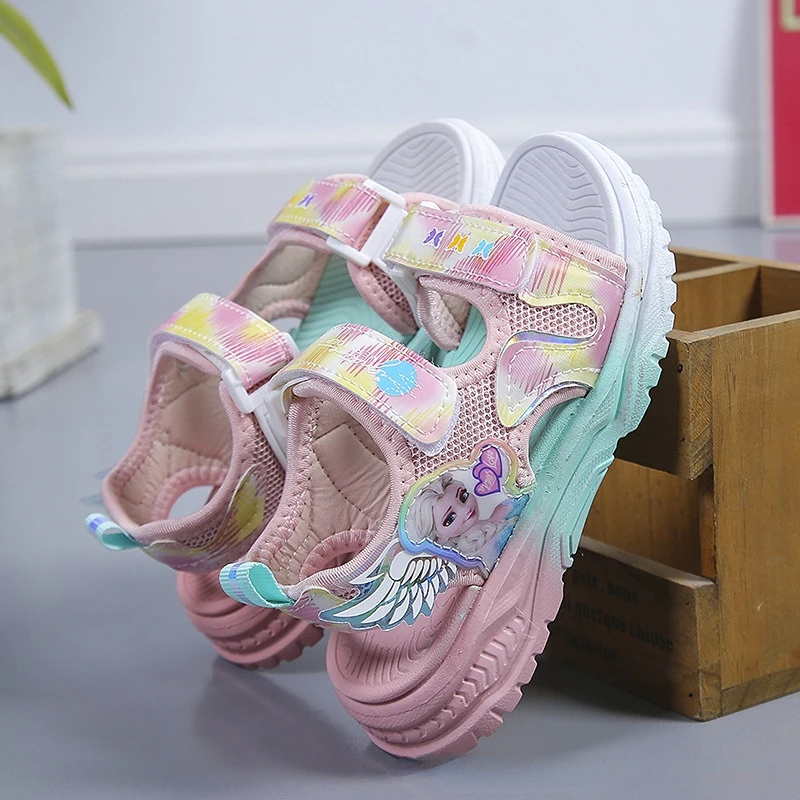 Disney Kinder Schuhe Sommer Elsa Mädchen Mesh Strand Sandalen Mode Gefrorene Prinzessin Weichen Boden Licht Peep Toe Sandalen Größe 26-37