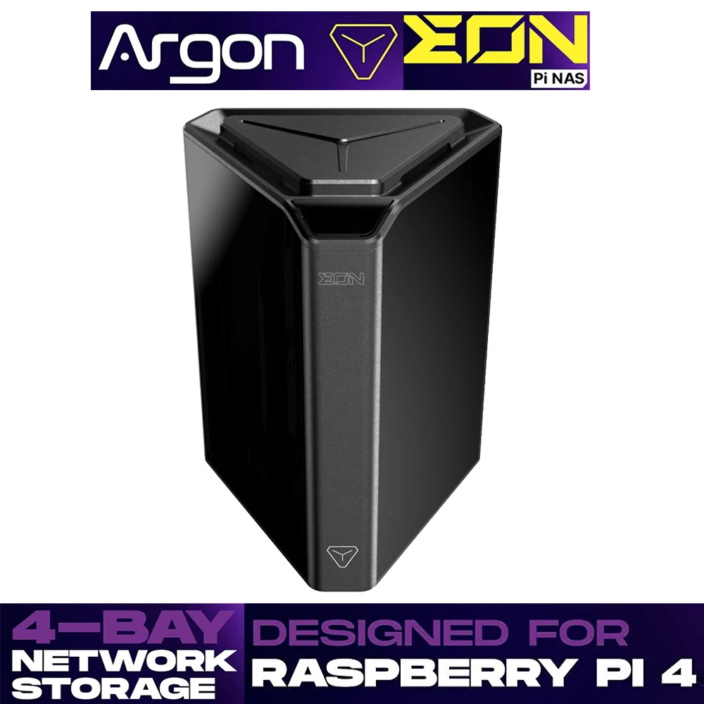 Argon EON Pi NAS-Gehäuse 4-BAY SATA HDD SDD Netzwerk befestigter Speicher RTC-Aluminiumgehäuse BYO NAS für Raspberry Pi 4 Modell B