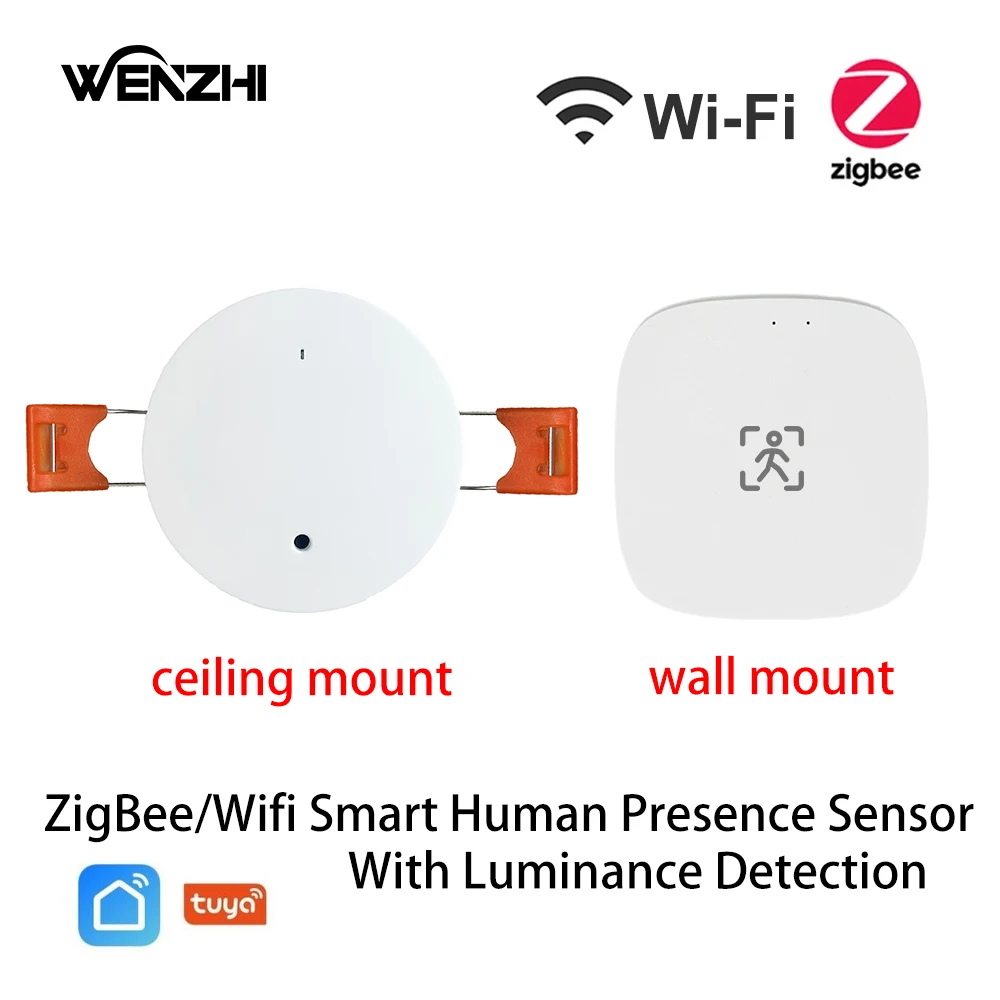 ZigBee Wifi MmWave Menschlichen Präsenz Motion Sensor Mit Leuchtdichte/Abstand Erkennung 5/110/220V Tuya Smart leben Home Automation Image