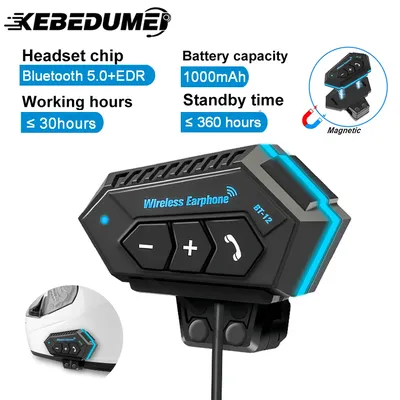 Neue BT12 Motorrad Helm Headset Bluetooth Wireless Freisprechen Anruf Kit Stereo Anti-störungen Wasserdichte Lautsprecher Kopfhörer Image