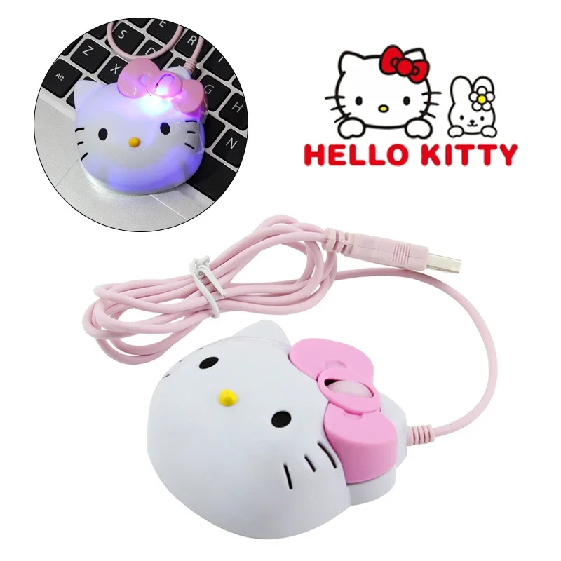 Hallo Kitty Maus Kreative Cartoon Ergonomische Wired Maus Kawaii Mädchen Home Office Maus Für Laptop PC MAC Computer Zubehör Image