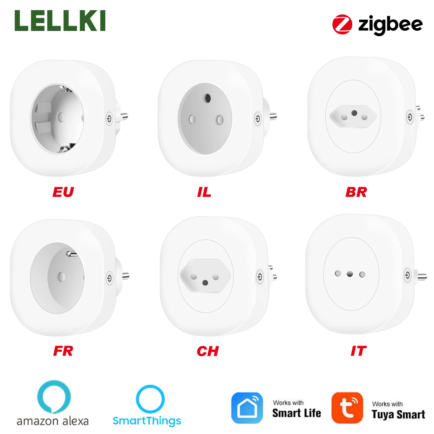 LELLKI Zigbee-Steckdose Zigbee2mqtt 10A EU Brasilien Frankreich IL IT CH Fernbedienung mit Tuya Smart Life SmartThings Alexa Image