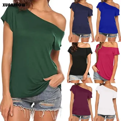 Xuanshow 2024 Mode Damen T-Shirt schlank lässig schulter frei Kurzarm T-Shirts Sommer Tops T-Shirt