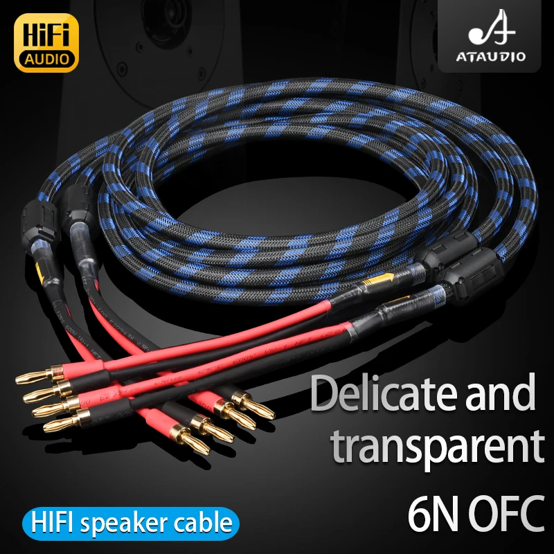 Ein Paar ATAUDIO HiFi-Lautsprecherkabel, hochwertiges 6n OFC-Lautsprecherkabel mit Bananenstecker und Y-Stecker Image