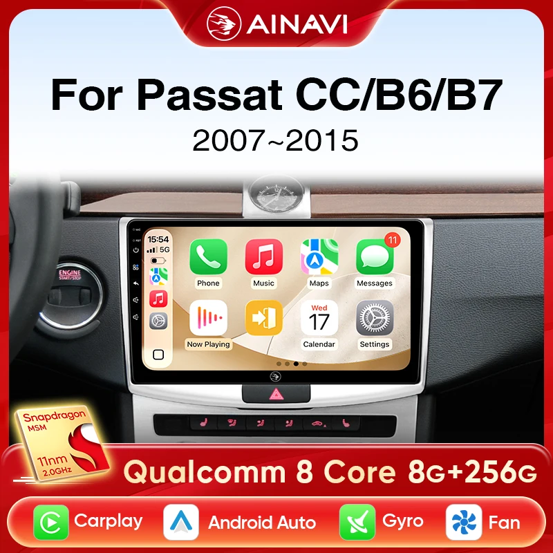 Ainavi Auto Radio Für Volkswagen VW Passat B7 B6 CC 2007-2015 Drahtlose Carplay Radio Android Auto Auto Multimedia Player 2 Din Image