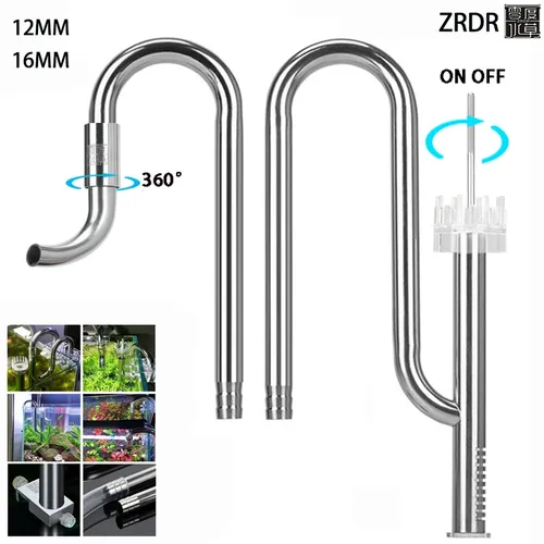 ZRDR Aquarium Lily Rohr mit Oberfläche Skimmer Zufluss und Abfluss Edelstahl für Aquarium Filter