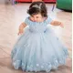 Blaues Baby kleid Tüll Blume Perle Schmetterling Mädchen Kleid von der Schulter für Hochzeit