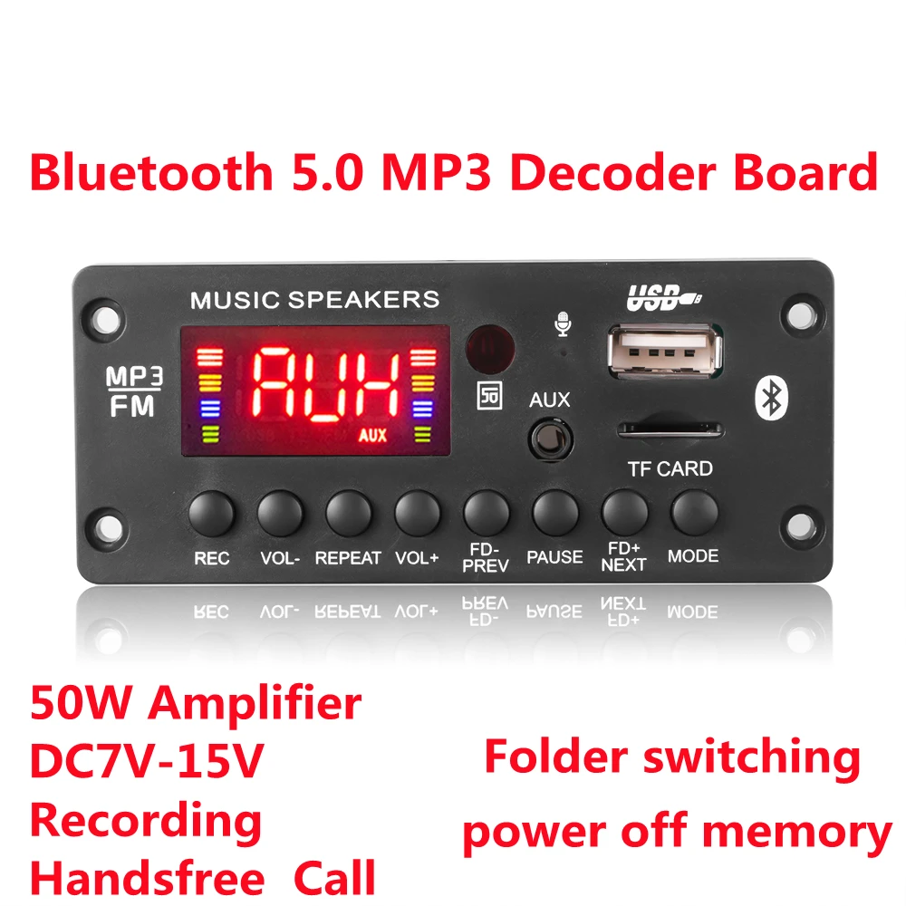 2*25W 50W Verstärker DC 7-15V MP3 Decoder Board Bluetooth 5,0 12V Auto MP3 Player USB FM Anruf Aufnahme Unterstützung Ordner Schalten Image
