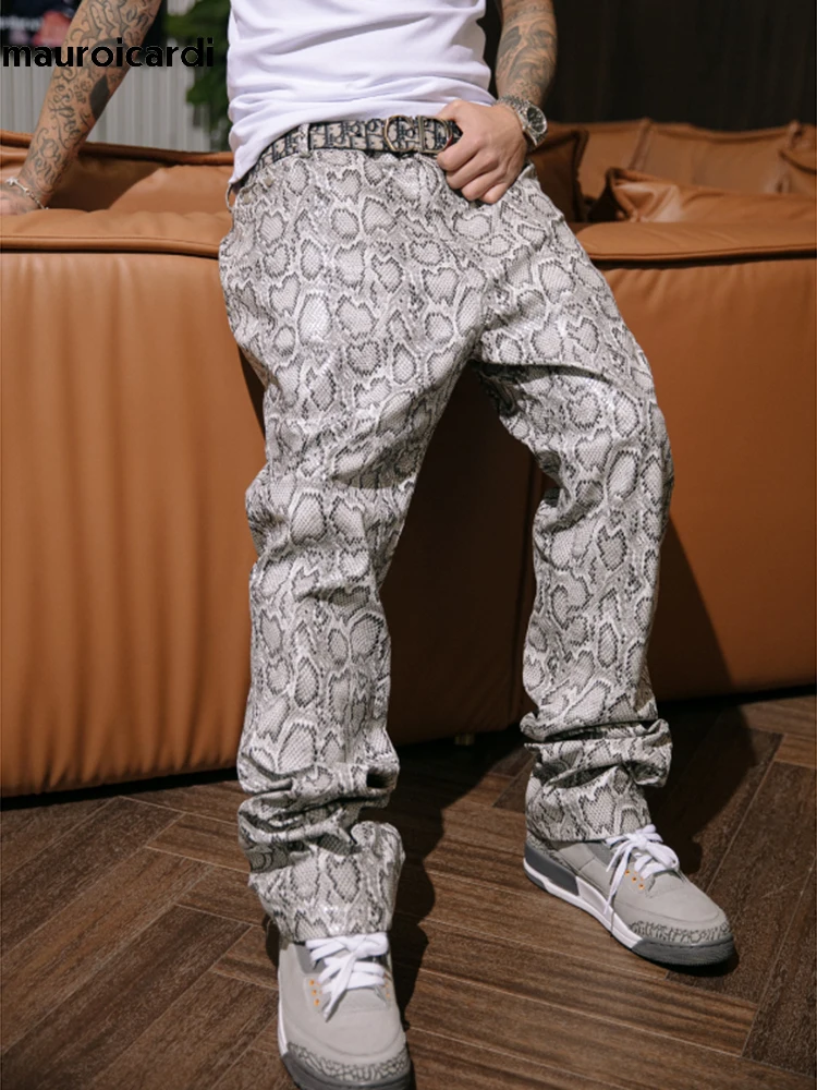 Mauro icardi Frühling Herbst lange coole stilvolle Schlangen haut Patent Pu Lederhose Männer Hose Mode Hip Hop Y2k Streetwear