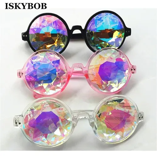 1 stücke Klar Runde Gläser Kaleidoskop Eyewears Kristall Objektiv Party Rave Sonnenbrille weibliche