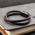 Titan Stahl Armband Doppel Schicht Braun Schwarz Leder Geflochtenen Seil Mann Hohe Qualität