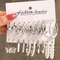 Silberne Farbe Schmetterlings ohrringe Set für Frauen Mädchen Vintage Perlen kreis geometrische