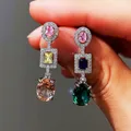 Huitan Mode Luxus Bunte Ohrringe für Frauen Helle Rosa/Gelb/Blau/Grün/Weiß CZ Ästhetischen Hochzeit