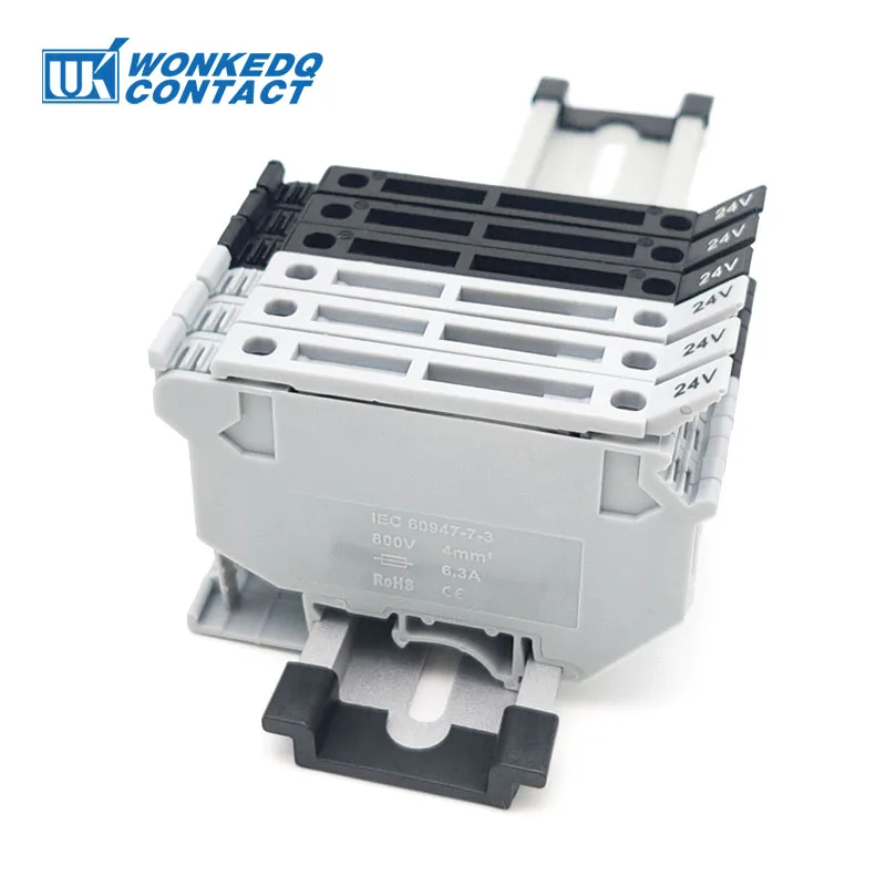 10 Stücke UK5-HESI Schraube Din-schiene Terminal Block Sicherungshalter 5*25mm 24 V/220 V LED Mit Trennhebel Draht Elektrische Stecker Image