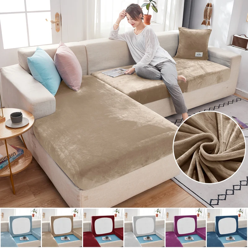 Elastische Samt Sofa Sitzkissenbezüge für Wohnzimmer Kissen Chaiselongue Luxus Ecke L Form Möbel Sofa Schonbezüge