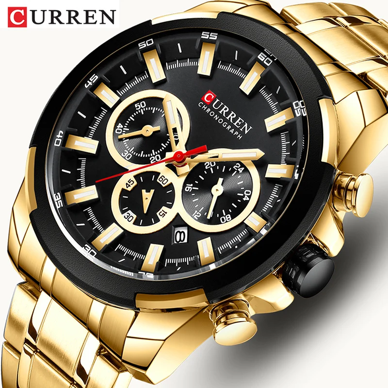 CURREN Herrenuhren Top-Marke Big Sportuhr Luxus Herren Militär Stahl Quarz Armbanduhren Chronograph Gold Design Herrenuhr Image