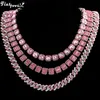 Hip Hop Rosa Kristall Kubanische Gliederkette Halskette für Frauen Bling Iced Out Silber Farbe Strass Gepflastert Choker Halsketten Schmuck