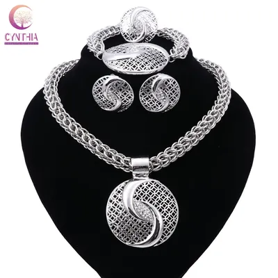 Neue Exquisite Dubai Schmuck-Set Luxus Silber Überzogene Big Nigerian Hochzeit Afrikanische Perlen