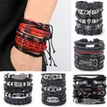 Eif Dock Vintage Multi-schicht Punk Gothic Rot PU Leder Armband Handgemachte Damen herren Armband